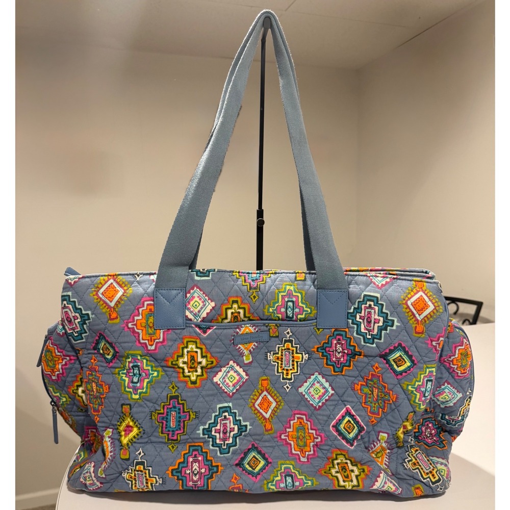 Vera Bradley Quilted Blue Southwest Geometric Weekender Travel Bag Duffel